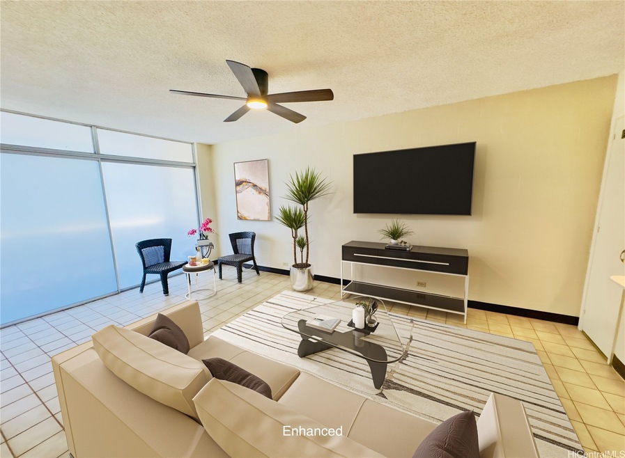 Virtually staged living room. Spacious 841SF Inter