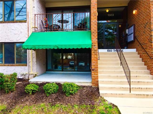 First Floor Living - Private patio with Awning.
