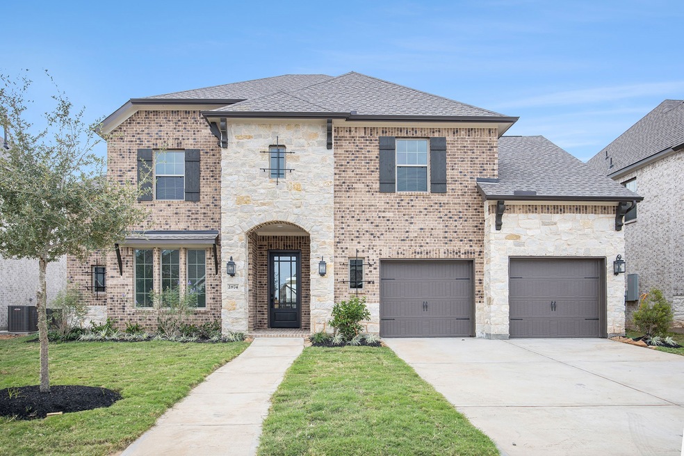 Westin Homes NEW Construction (Preston III, Elevation B) Two Story. 4 bedrooms, 3.5 baths. Private Primary Suite with large walk-in closet. Spacious kitchen open to Family Room. Dining Room and Study. Media Room and Game Room upstairs. Covered patio and 2 car attached garage.