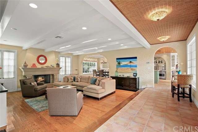 Family room with french doors, fireplace, hardwood