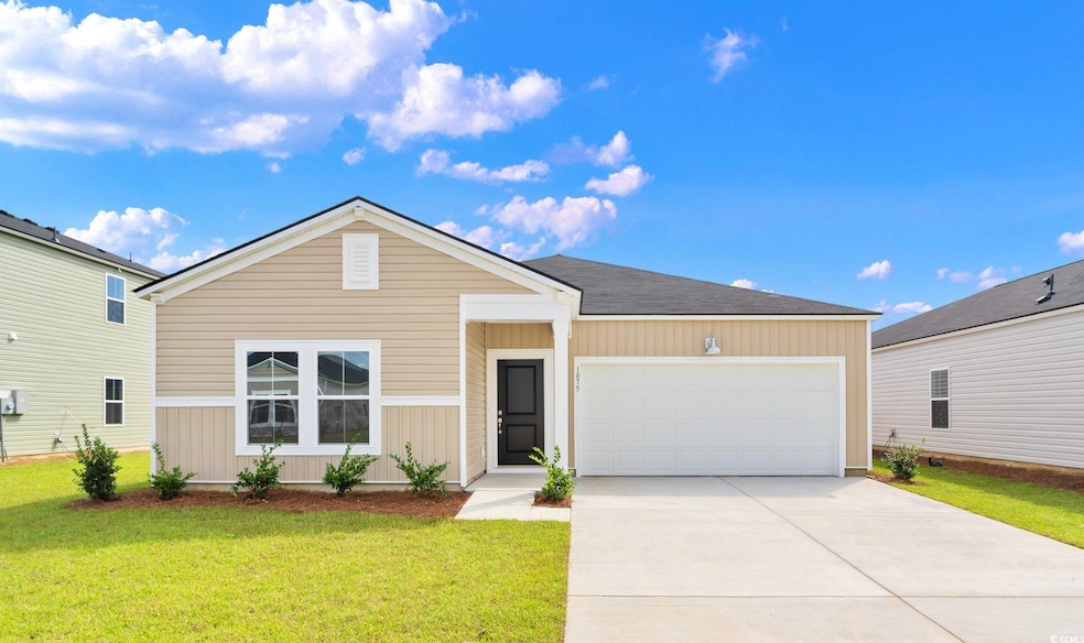Ranch-style house with driveway, a garage, and a f