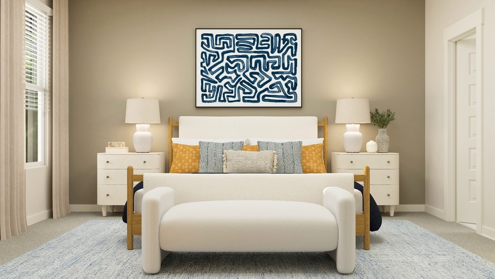 Luxurious primary bedroom and bath with separate vanities, oversized tile shower, and large walk-in closet. These are artist's renderings of staged rooms, not actual home listed, but our home will be completed soon.