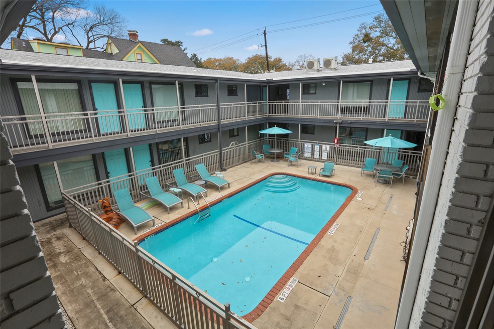 Small complex surrounds the community pool