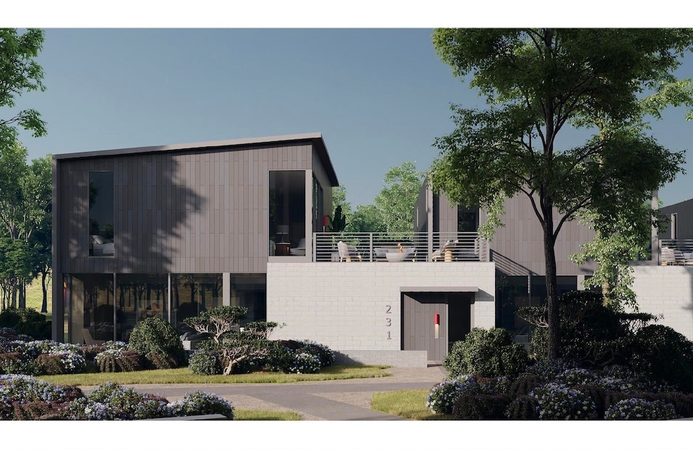 The facade is distinct and modern utilizing timele