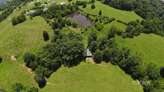 overhead cabin ponds pastures woods