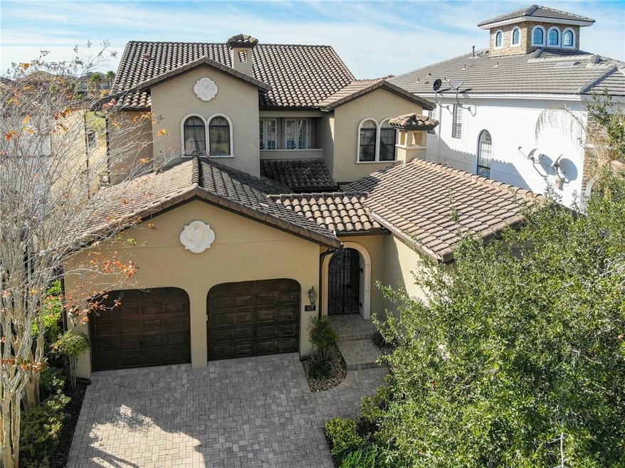Stone paver driveway and tile roof