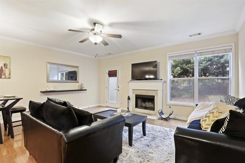 Relaxing family room with fireplace.