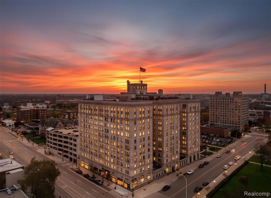 Aerial view at dusk of a view of city