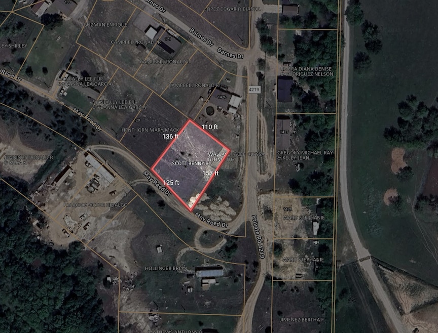 Aerial view of property's location featuring property parcel outlined