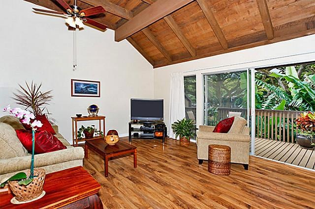 Living room has beautiful high quality walnut wood
