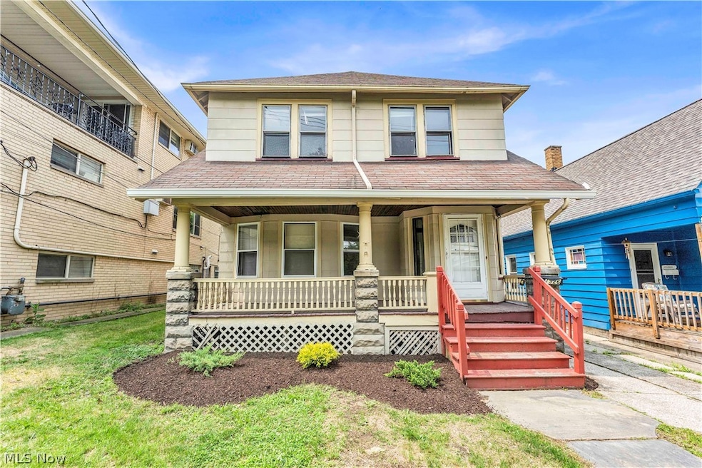 View of front of property featuring covered porch