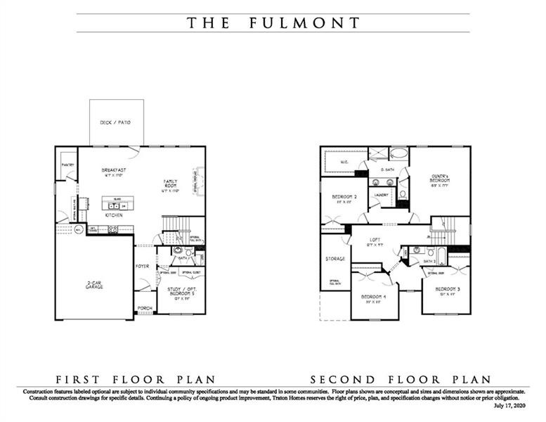 Options include full oak tread stairs, fireplace, 