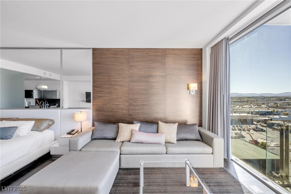 Living area featuring a mountain view