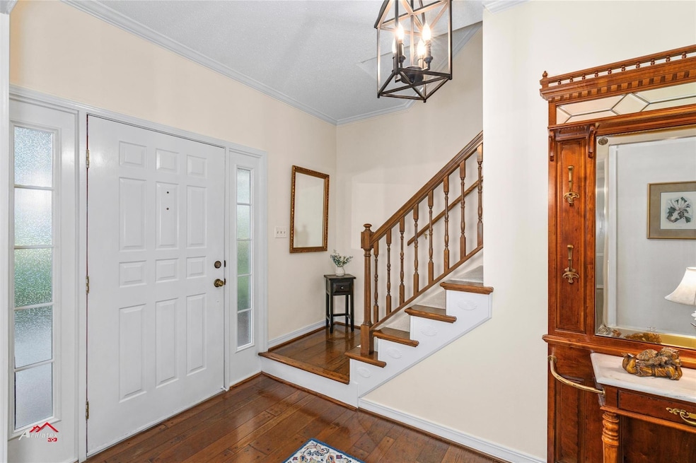 Entryway with dark hardwood / wood-style flooring 