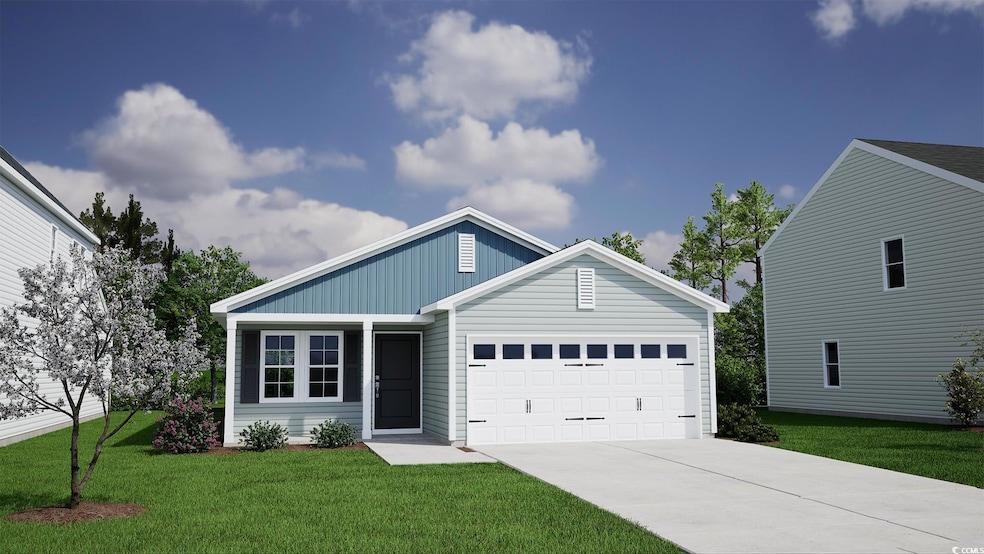 Single story home with an attached garage, drivewa