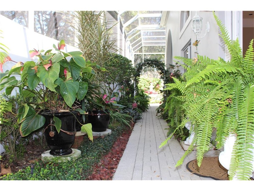 Entrance courtyard amidst tropical landscaping