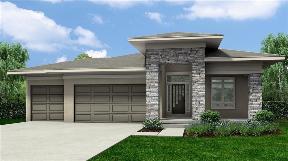 Contemporary Front Elevation. Will have a 2 Car Garage.