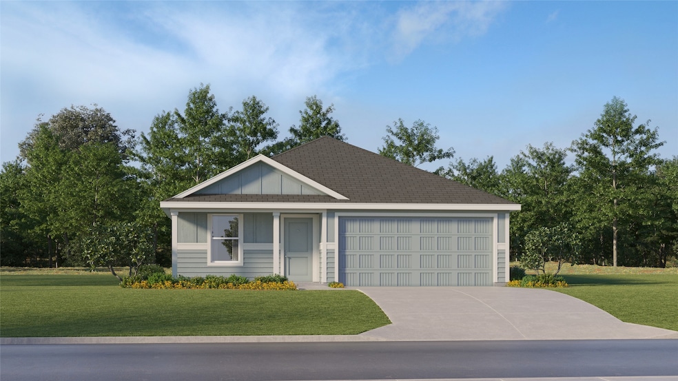 View of front of home with a front yard, roof with shingles, driveway, and board and batten siding