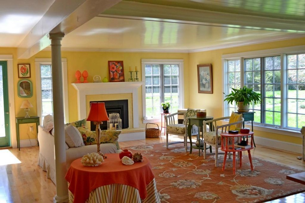 Living room with wood fireplace