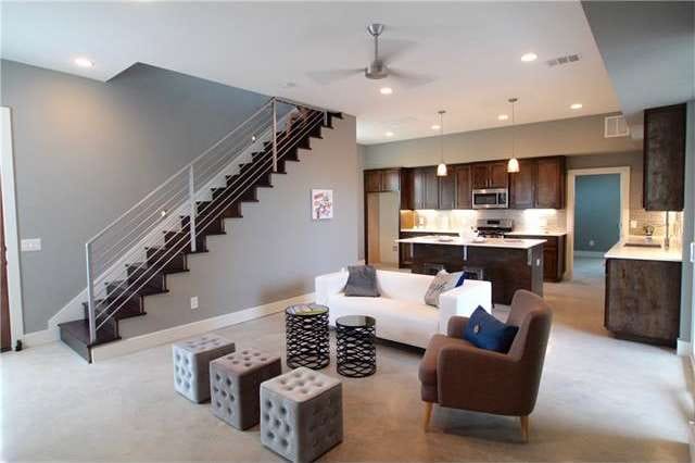 Living area at model home 7612 Providence