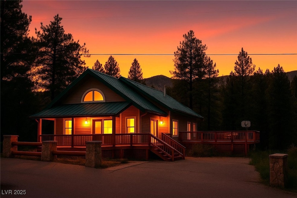 Rustic home with metal roof and a porch