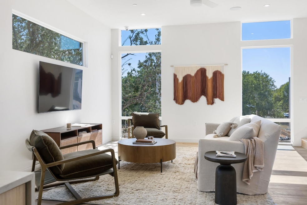 Living area with wood finished floors