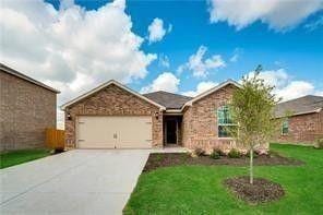 Single story home with a front yard, an attached g
