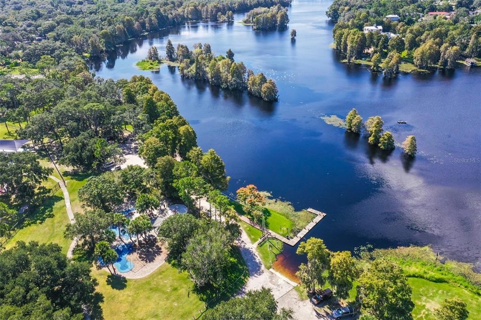 Aerial of Hills River w/public boat ramp, boardwal