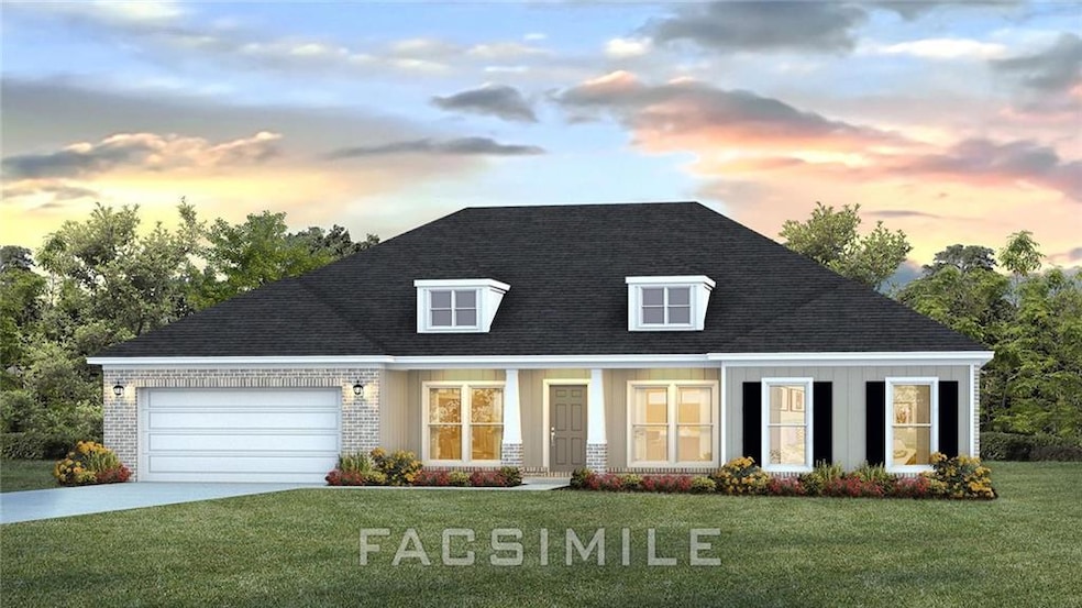 View of front of property featuring a lawn, an attached garage, concrete driveway, and a shingled roof