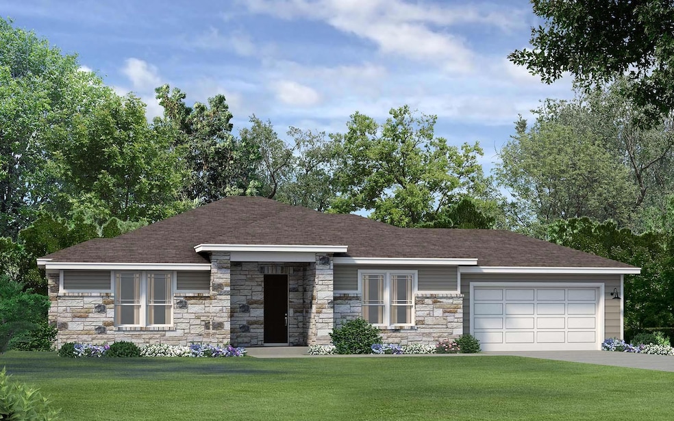 Prairie-style house with roof with shingles, a ga