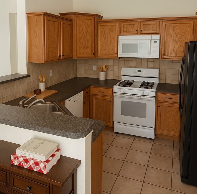 Kitchen includes refrigerator-Virtual staging
