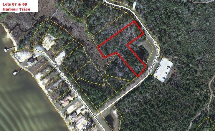 Aerial View of Lots 67-69 Bay Harbour in Red