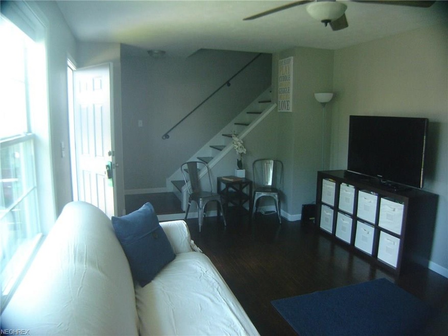 Seating area at base of steps