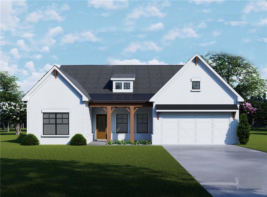 Modern farmhouse style home with a front yard and 