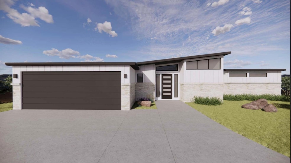 Contemporary home with stone siding, board and ba