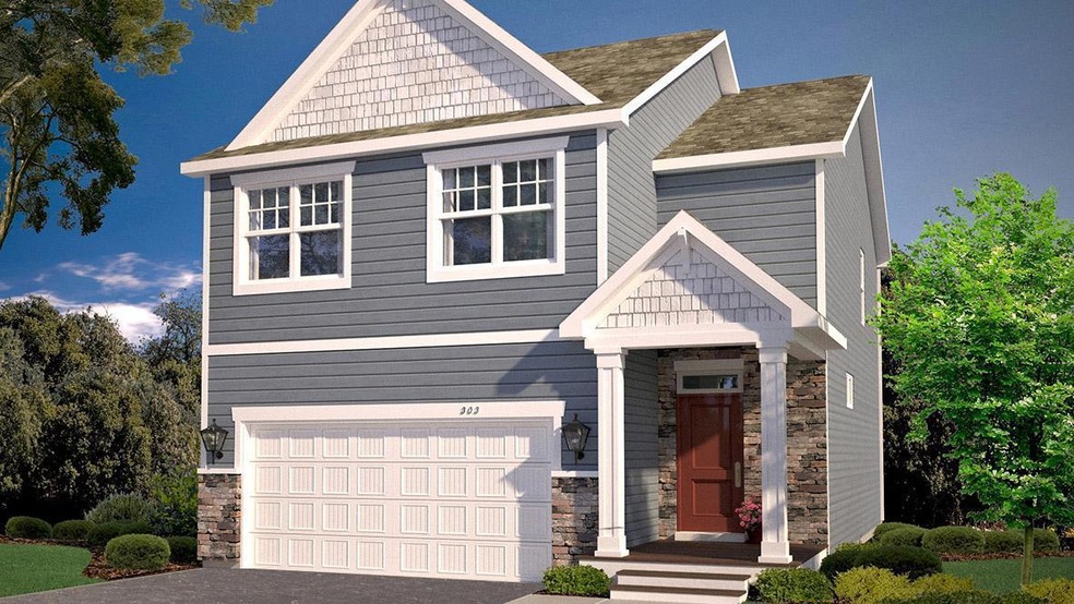 New home architecture at its best! The rendering of The Pine displays what will be a warm and welcoming introduction into your new home for family and friends alike. Colors of actual home will vary.