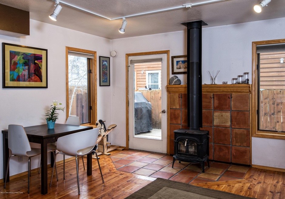 Living room with wood burning stove