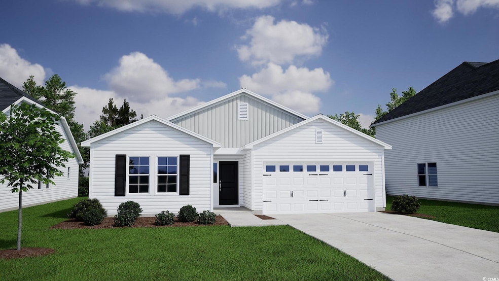 View of front of house with a garage, board and ba