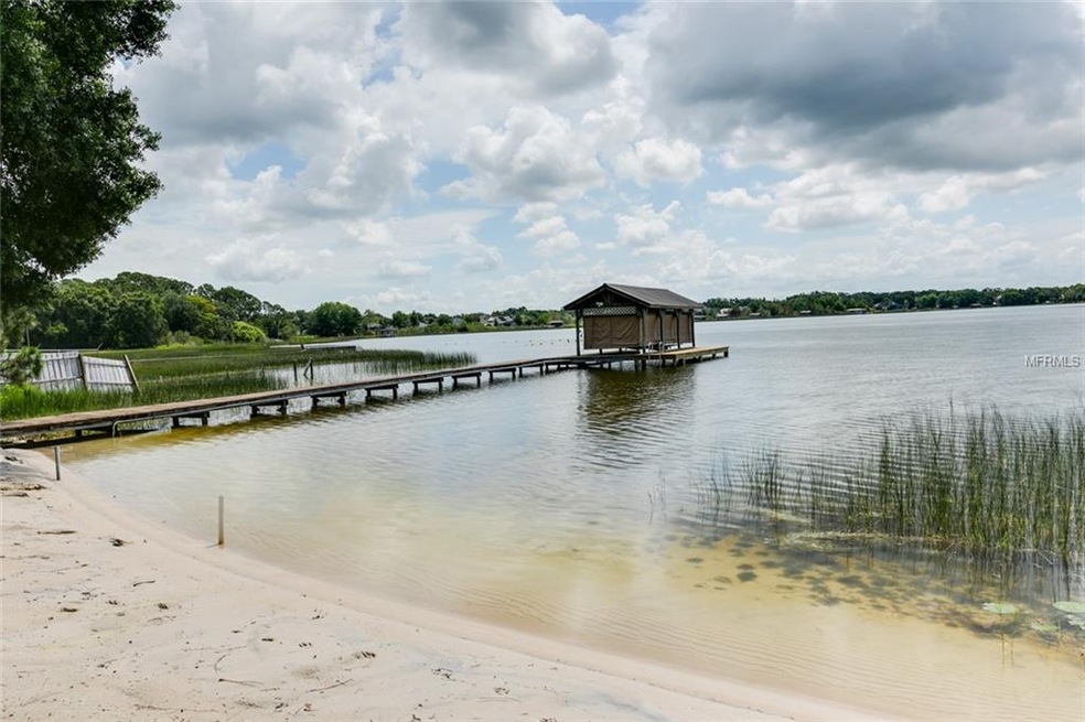Beach, dock and boat house on Lake Joanna