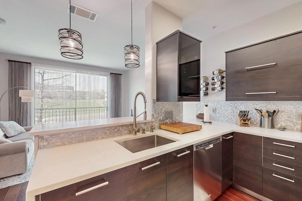 Kitchen with stainless steel dishwasher, visible v
