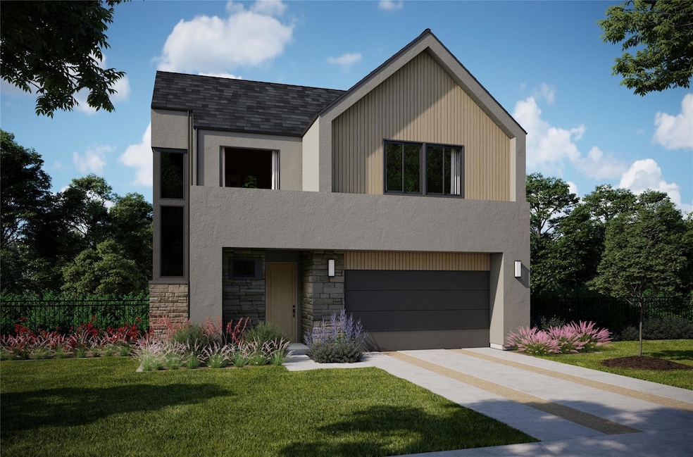 Contemporary house featuring concrete driveway, a