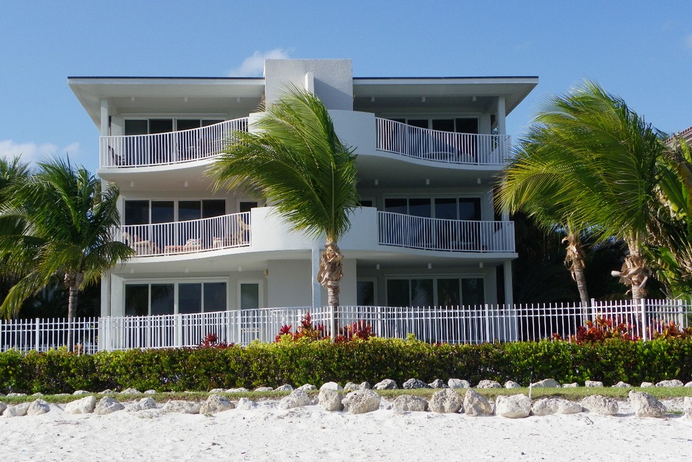 View of building from the beach