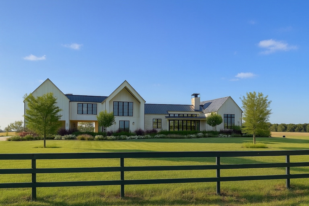Framed by open pasture and heritage oaks, this newly built modern farmhouse makes an unforgettable first impression. Every line and window was designed to balance sophistication with rural ease.