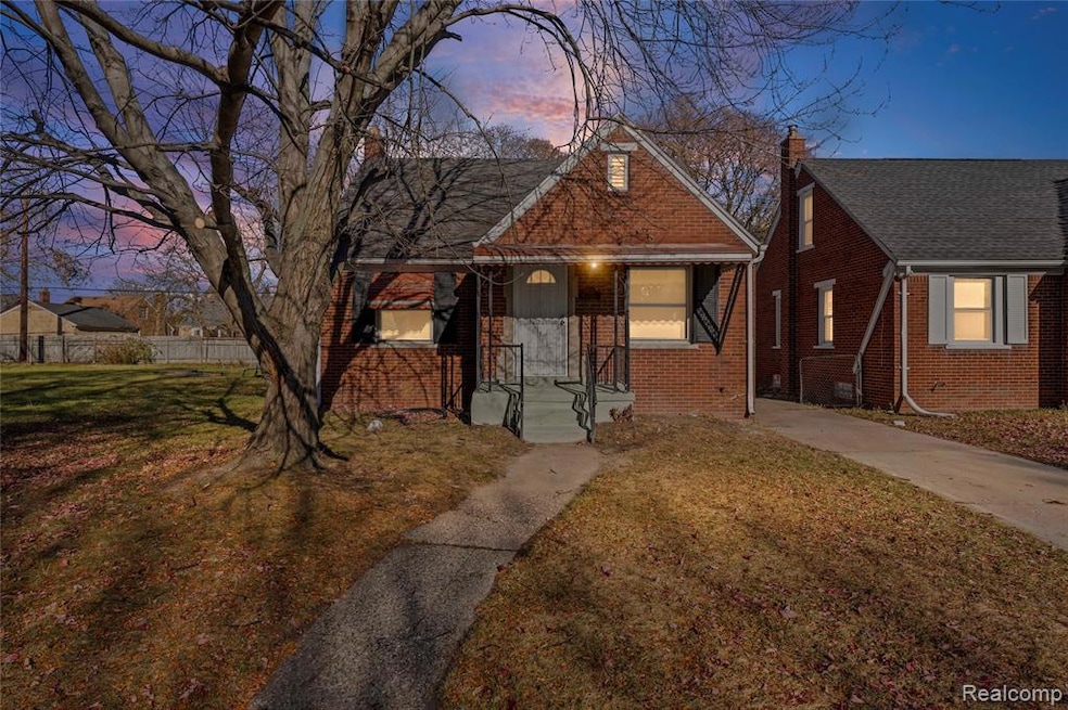 Bungalow-style house featuring brick siding, a chimney, and a shingled roof
