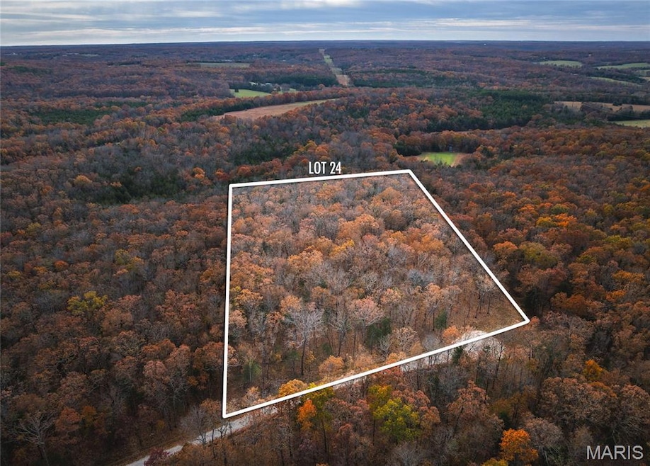 Aerial view of property's location featuring a forest and property parcel outlined