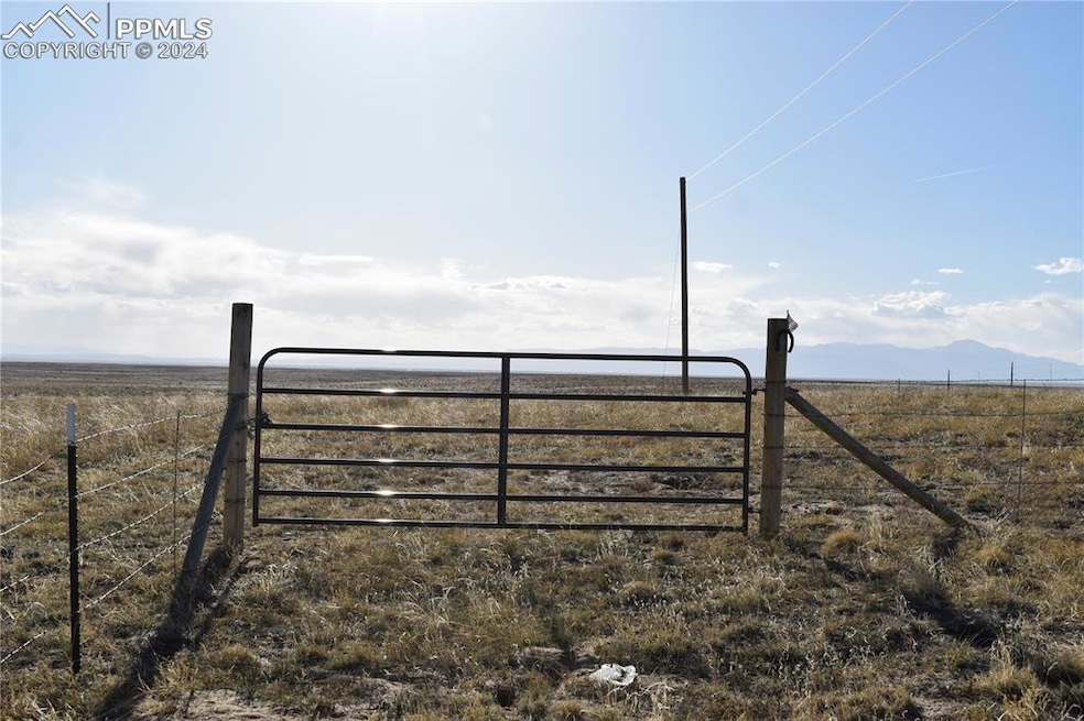 View of gate with power pole.