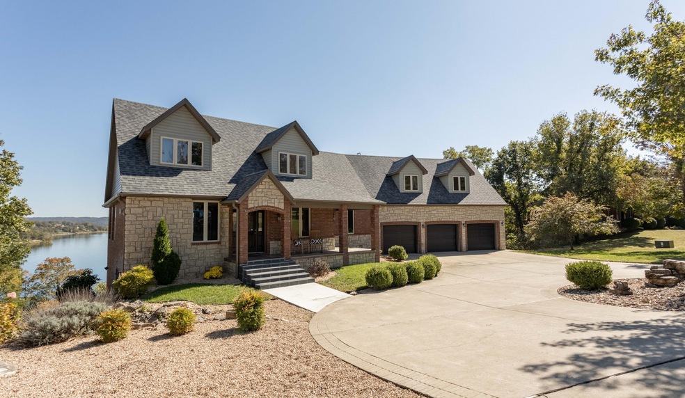 Stone and brick lakefront home