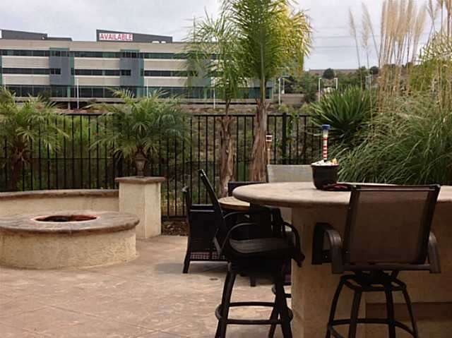 Entertainer's backyard with fire pit