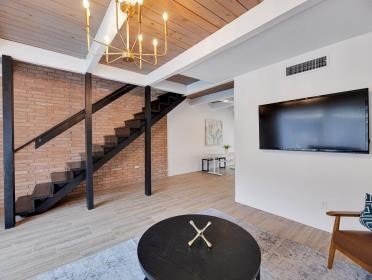 Floating stairs add to the ambiance