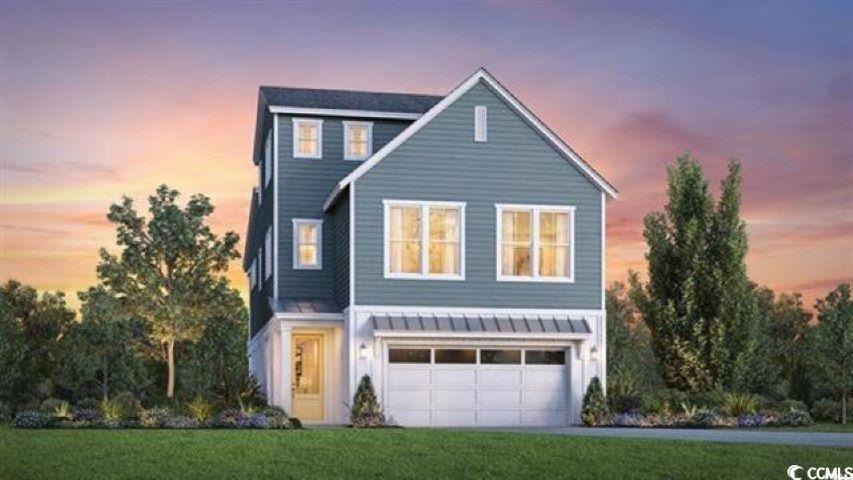 Modern home featuring an attached garage and a fro